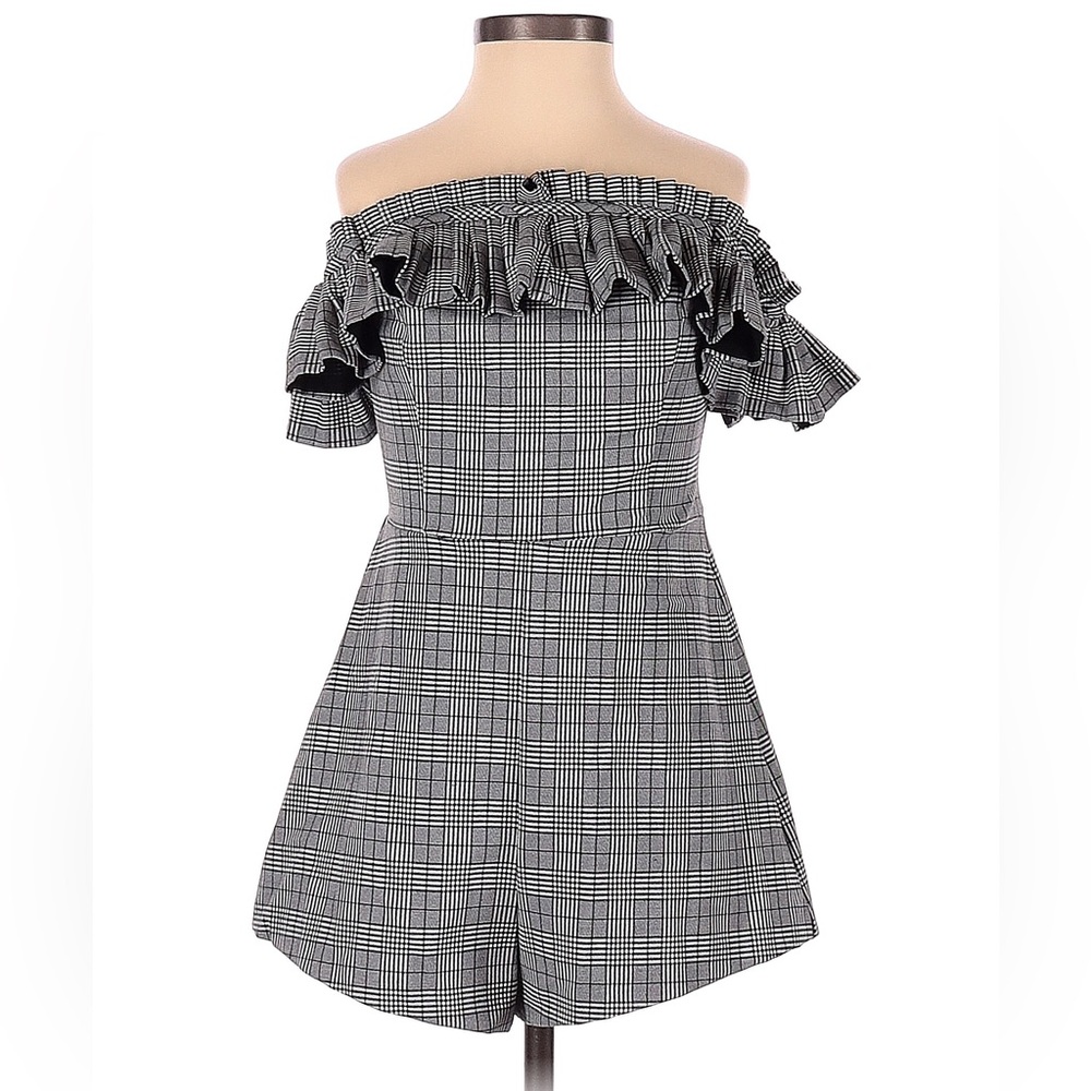 Urban outfitters off shoulder ruffle day party feminine romper in plaid